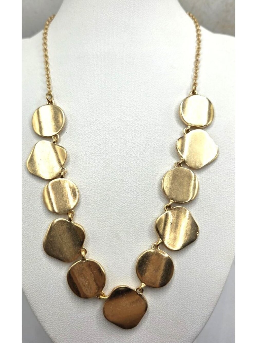 Gold-Tone Adjustable Chain Necklace With Textured Disk Pendant Design By Loft